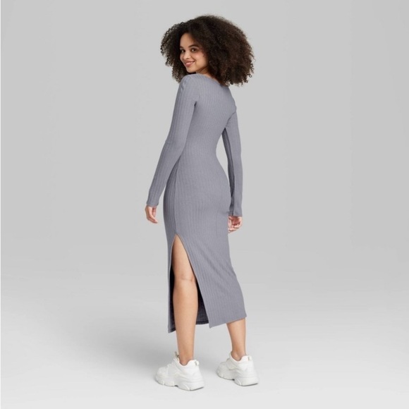 Women's Long Sleeve Rib Knit Midi Dress - Wild Fable™ Slate Gray new - Picture 3 of 5
